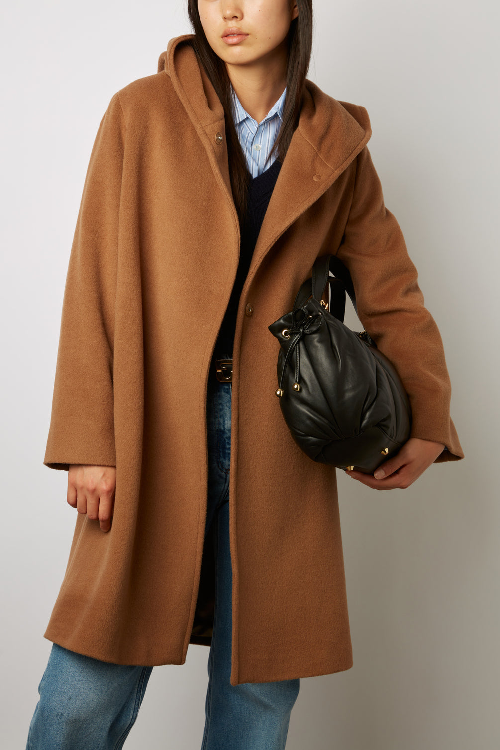 Manteau droit à capuche en laine et alpaga - SAKURA Faume - seconde main