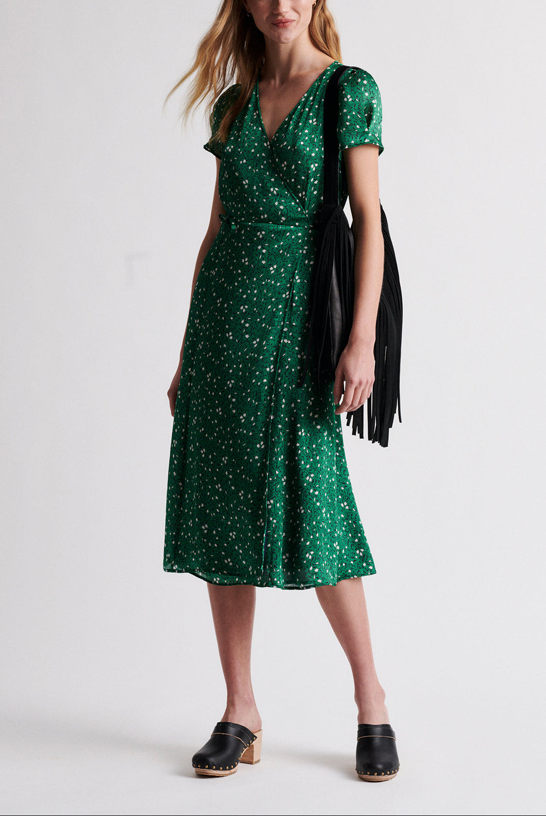 SARA - Robe portefeuille à imprimé floral Faume - seconde main