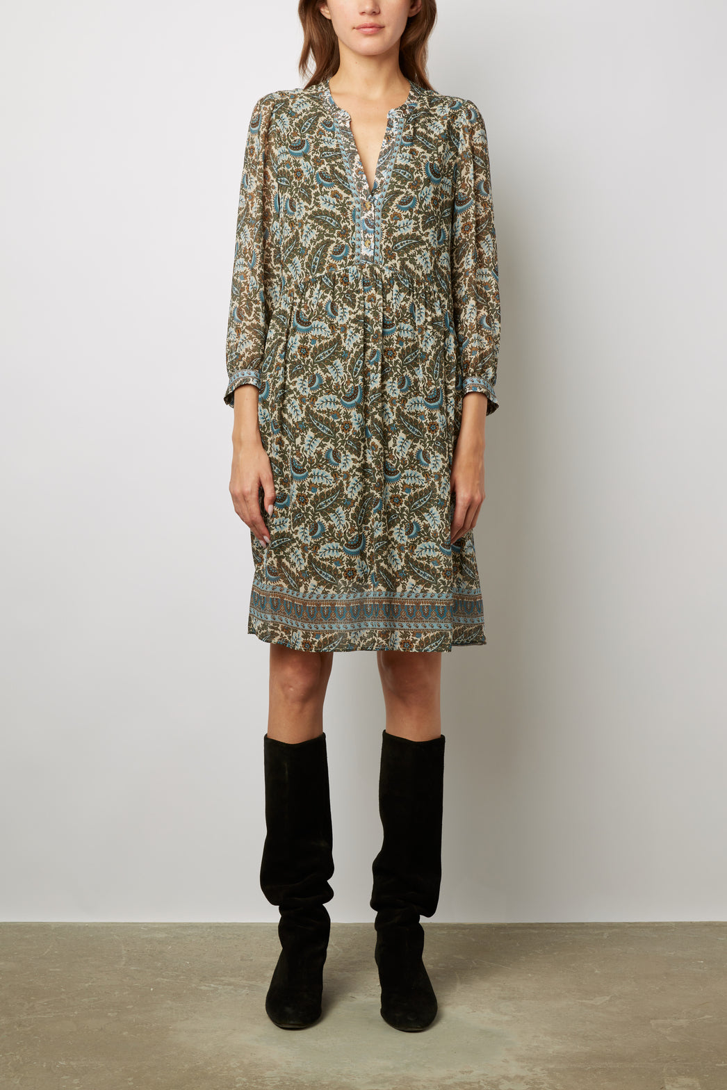 Robe courte et fluide à imprimé végétal - JELENA Faume - seconde main