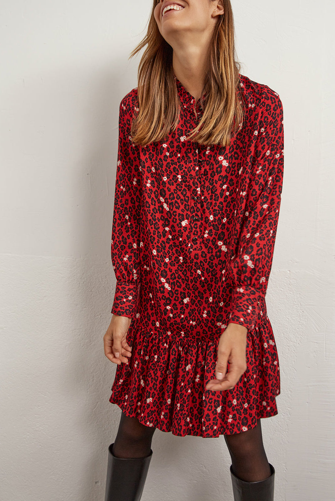 Thalie - Robe volantée en jacquard animalier Faume - seconde main