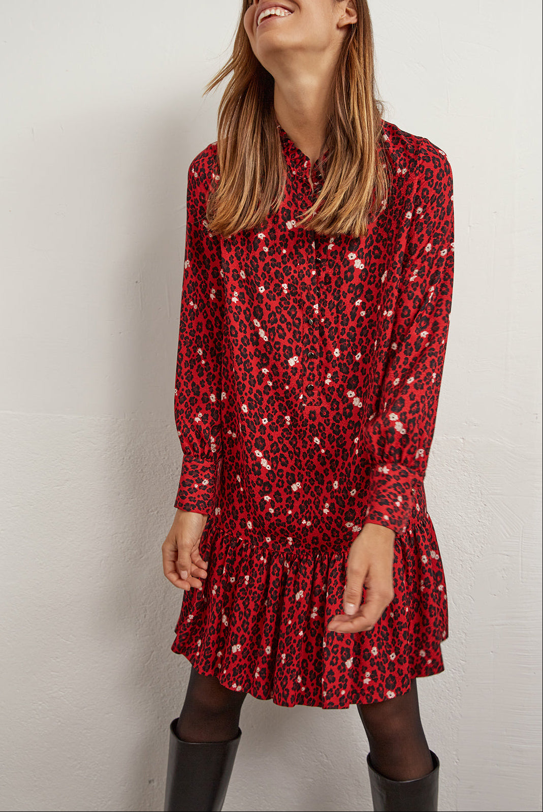 Thalie - Robe volantée en jacquard animalier Faume - seconde main