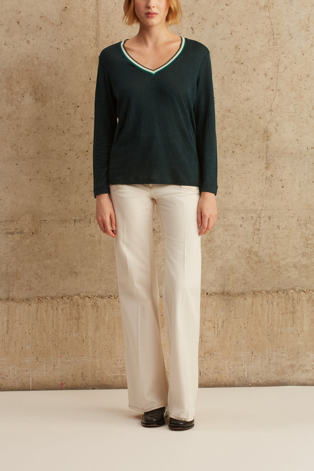 Tee-shirt en maille de lin à col fantaisie - AMELY Faume - seconde main