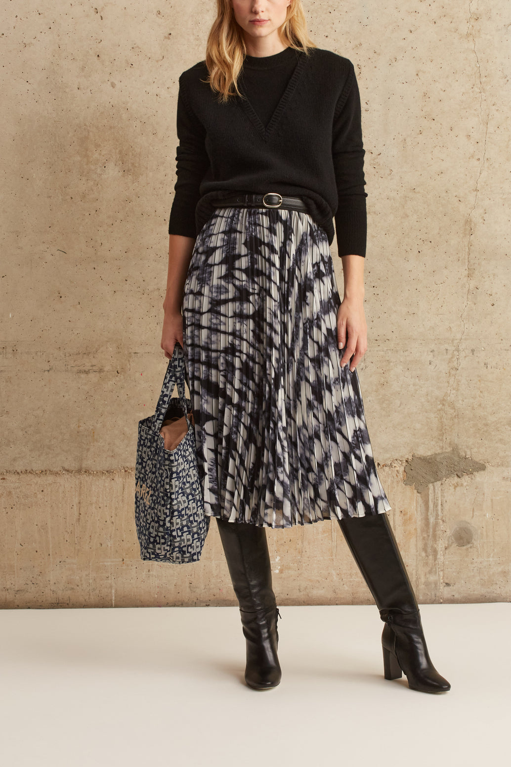 Jupe midi plissée à motif tie and dye - BELLA Faume - seconde main