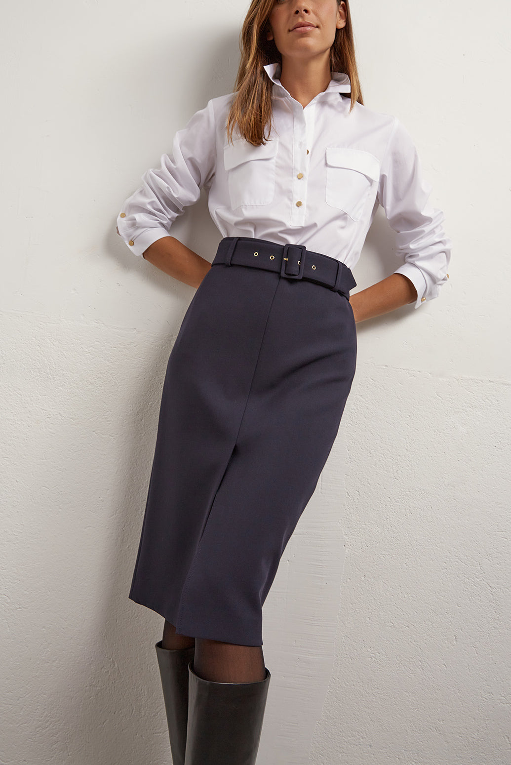 Michela - Jupe droite ceinturée longueur midi Faume - seconde main