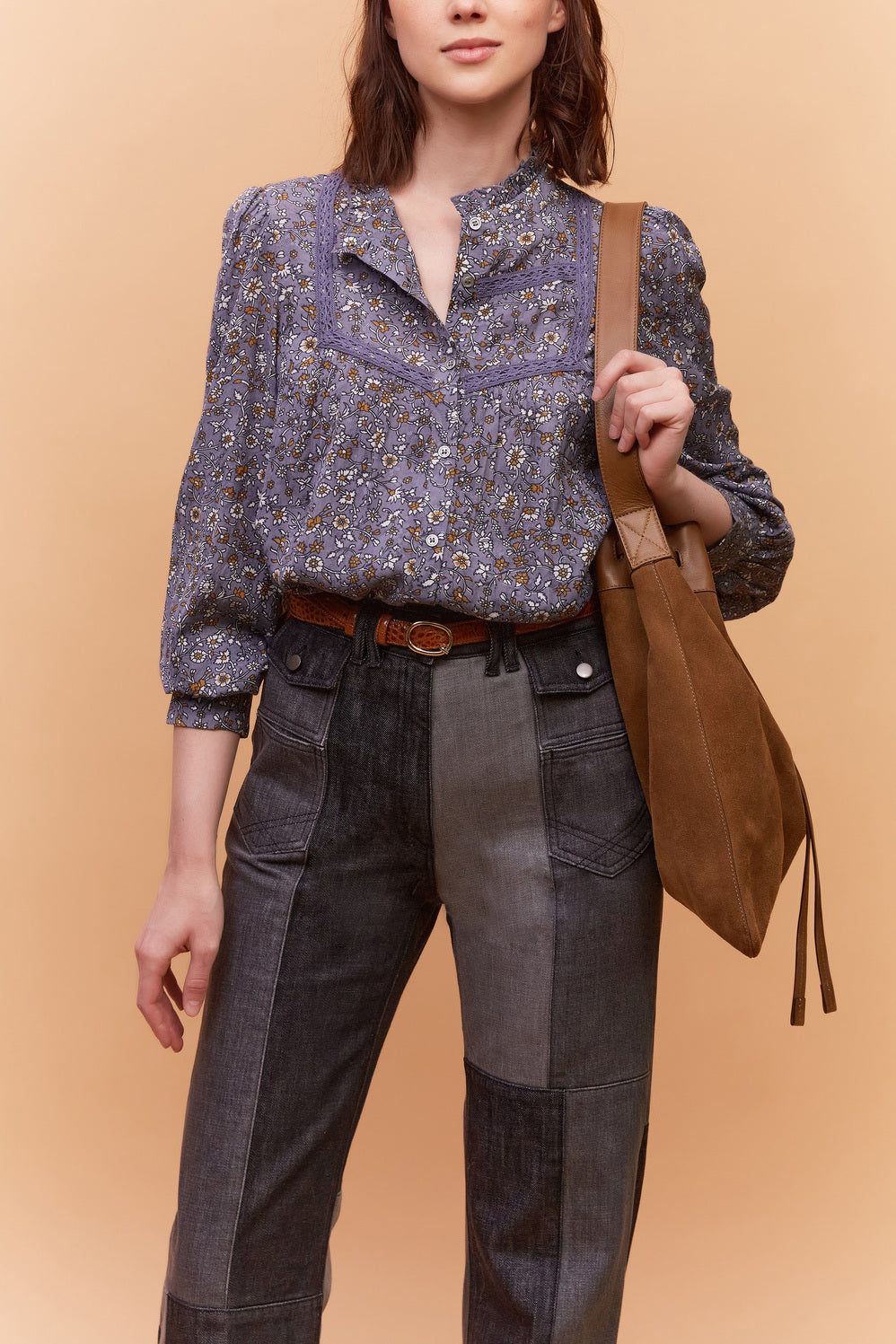 Blouse fleurie avec dentelle - CLAUS Faume - seconde main