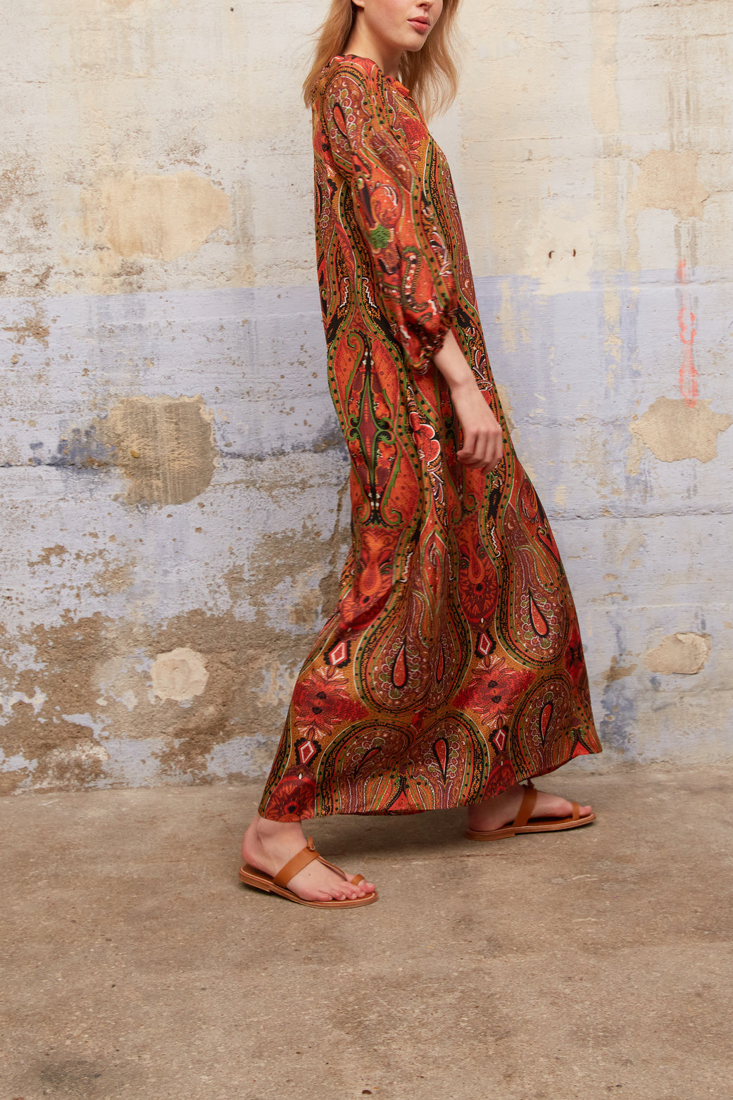 SAHANA - Robe longue en soie imprimée façon tunique Faume - seconde main