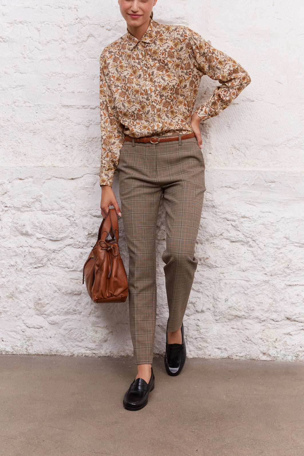 Pantalon droit à carreaux prince-de-galles - ELISIO Faume - seconde main