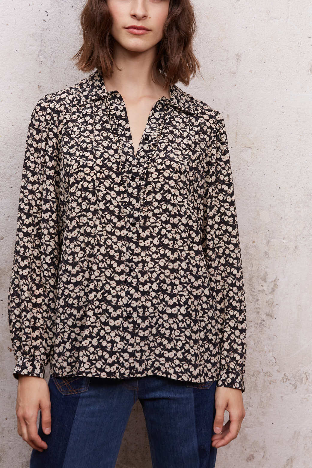 Chemise fleurie avec volants et plis - CHEYENNE Faume - seconde main