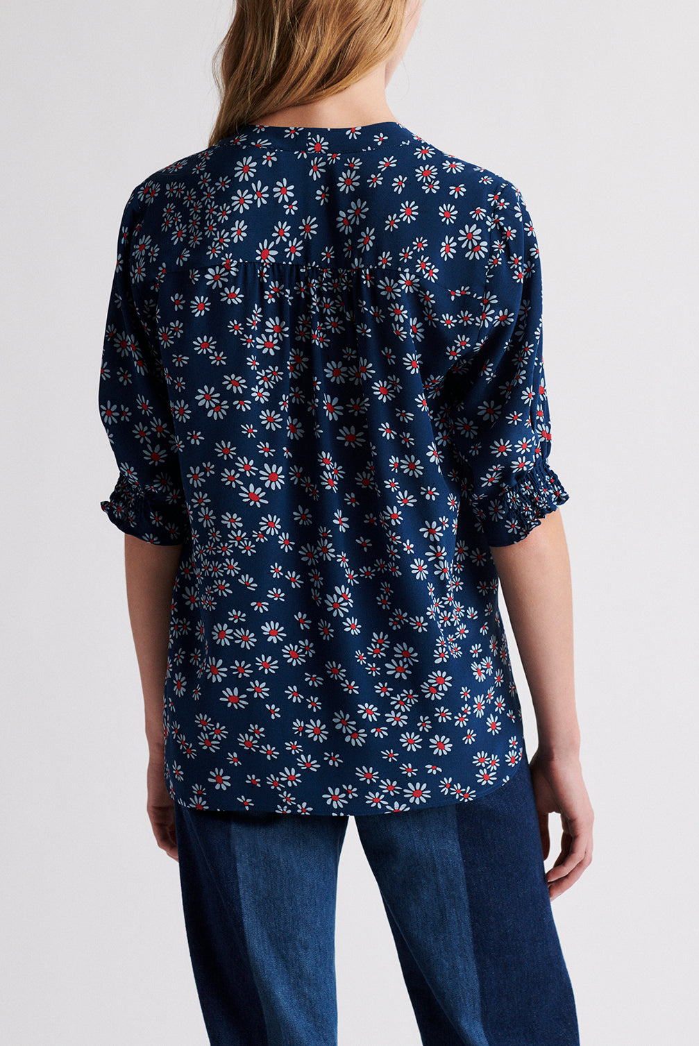 NOVELLA - Blouse en soie crêpe de Chine imprimée Faume - seconde main