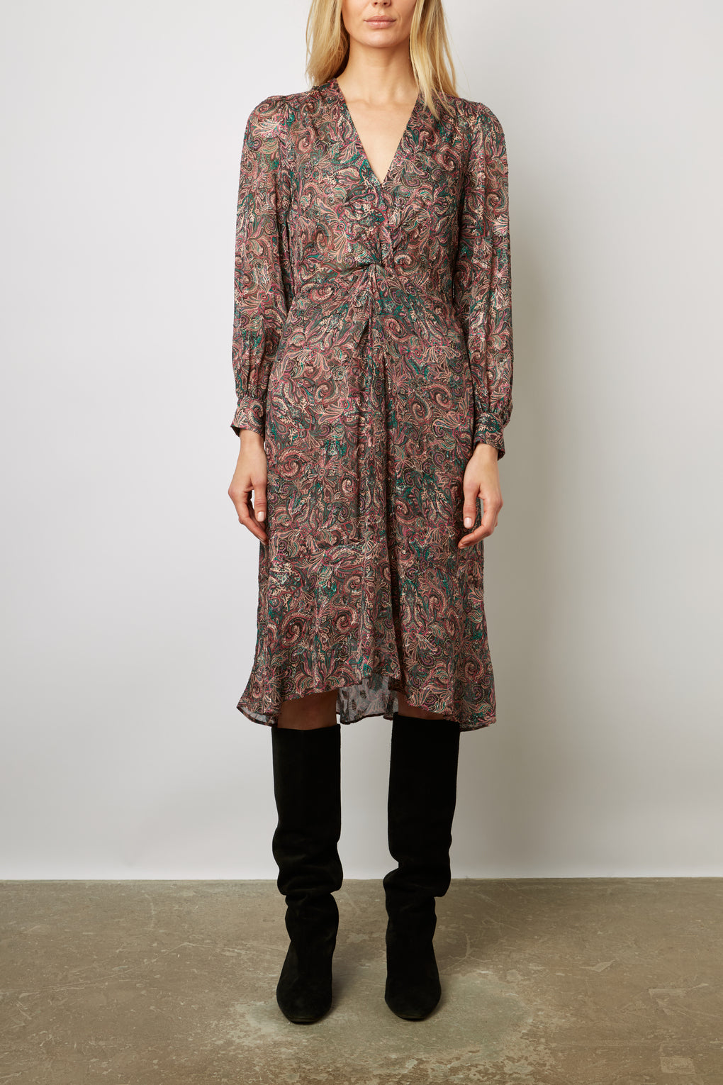 Robe midi en imprimé cachemire et lurex - JAELYN Faume - seconde main