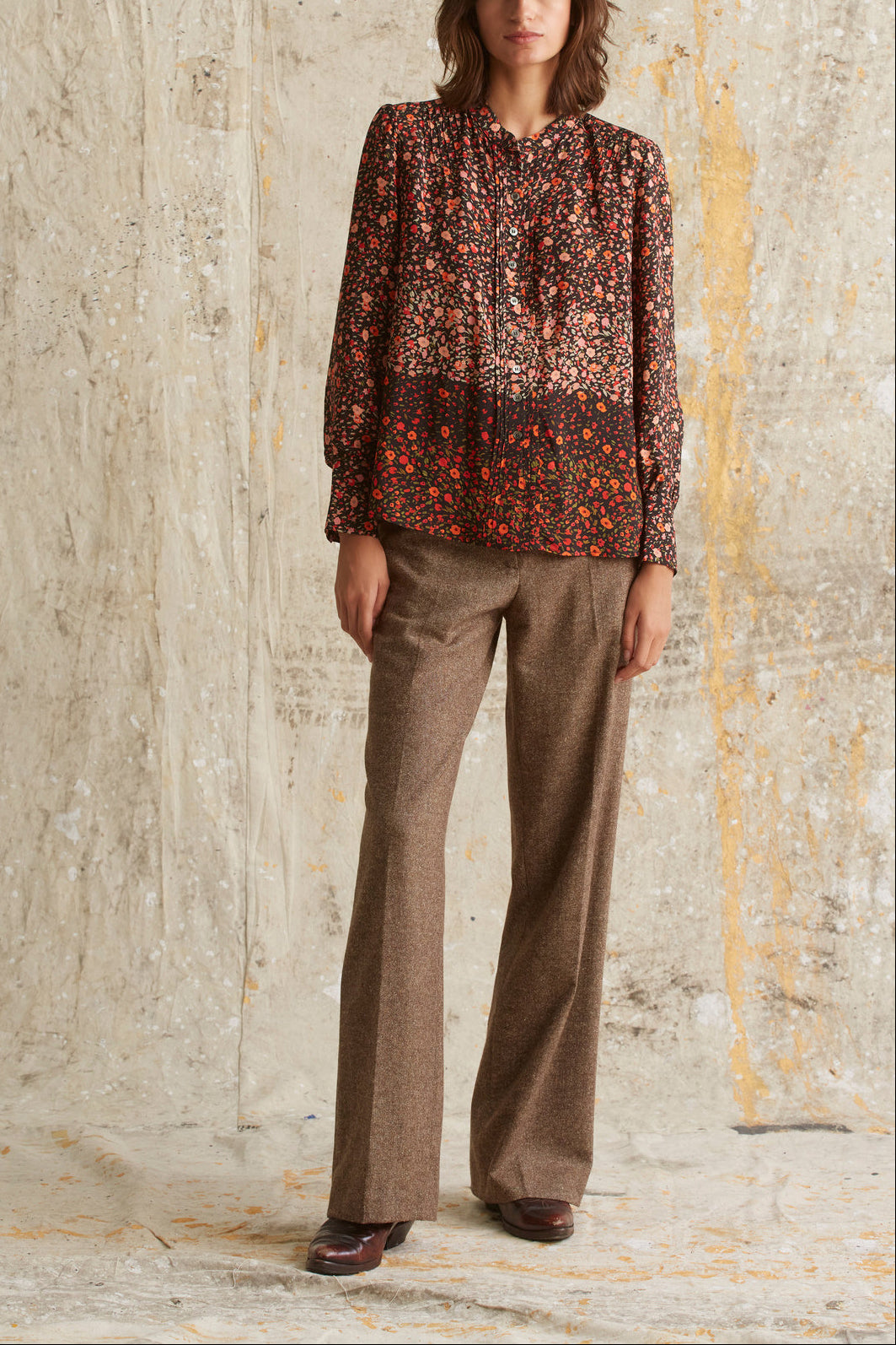 Chemise à volants en mousseline fleurie - CALICA Faume - seconde main