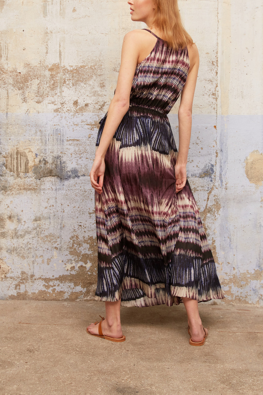 SAELLE - Robe longue à imprimée Tie and Dye Faume - seconde main