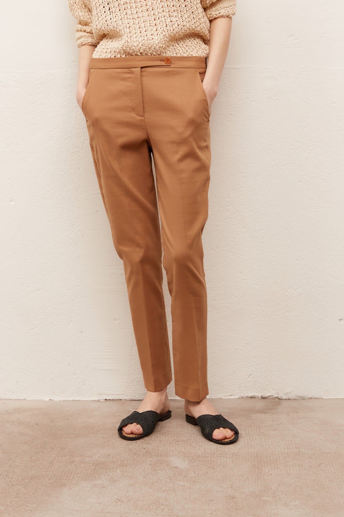 MANDY - Pantalon de tailleur 7/8 en coton Stretch Faume - seconde main