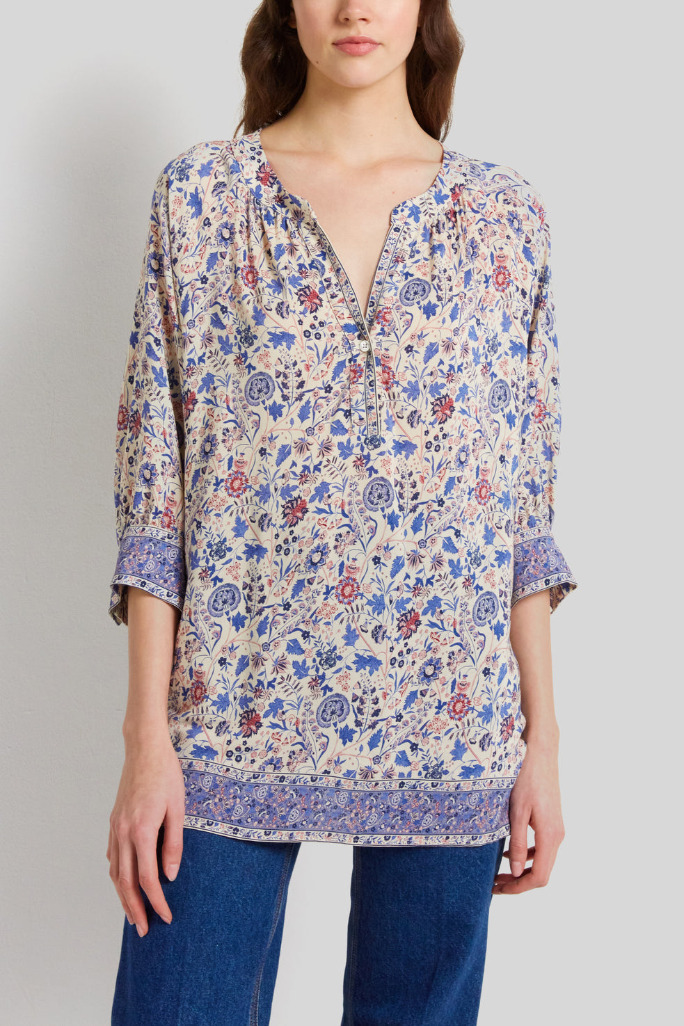 Blouse à motif et finitions contrastées - CAMELLIA Faume - seconde main