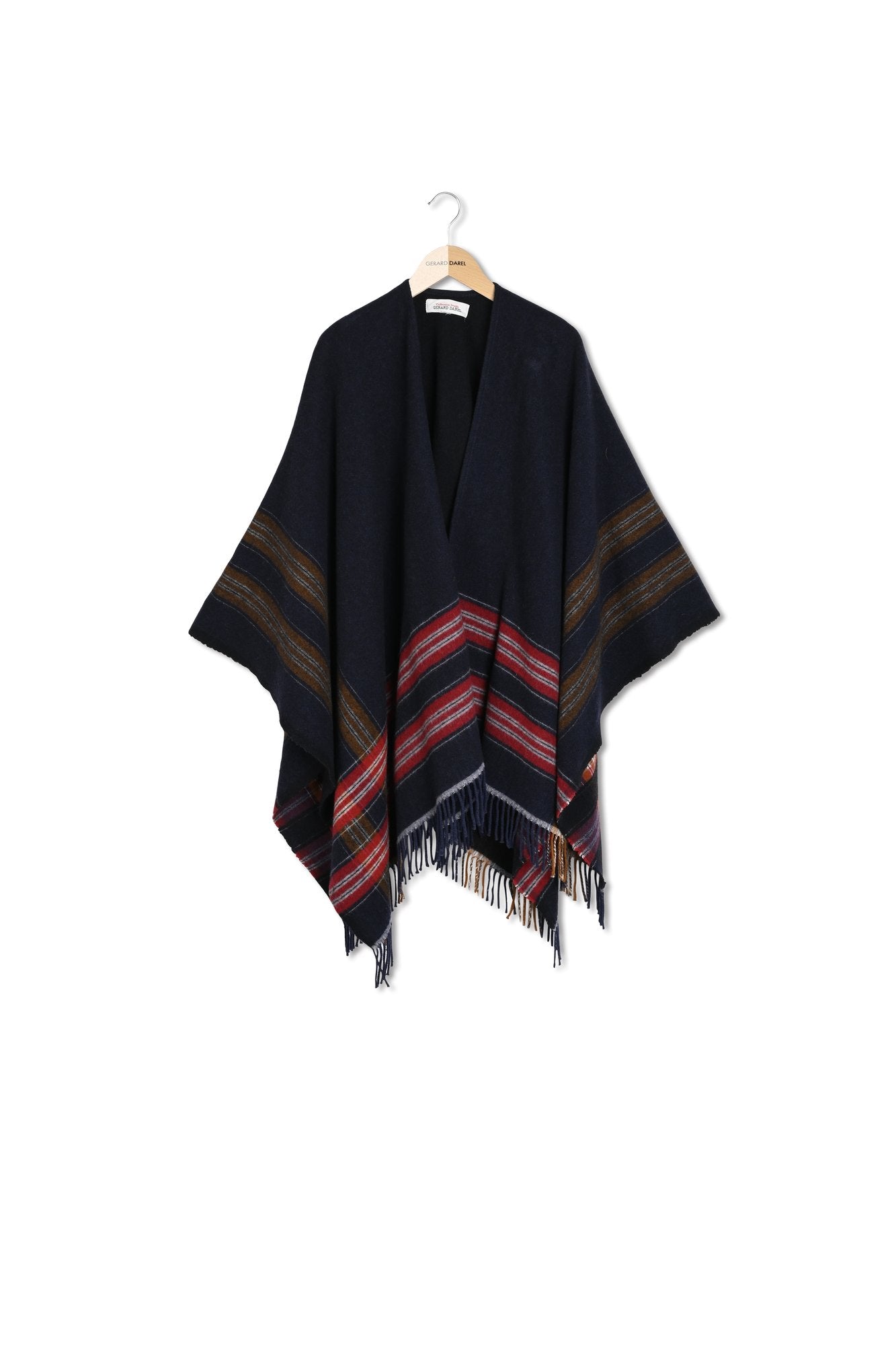 Poncho en laine à rayures et franges - GEENA Faume - seconde main