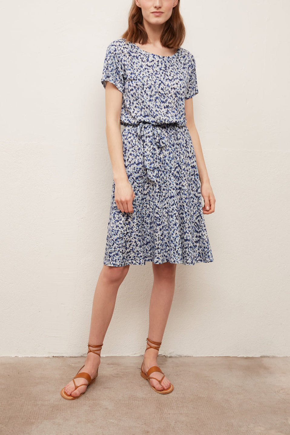 SAPHIA - Robe midi imprimée en lin Faume - seconde main