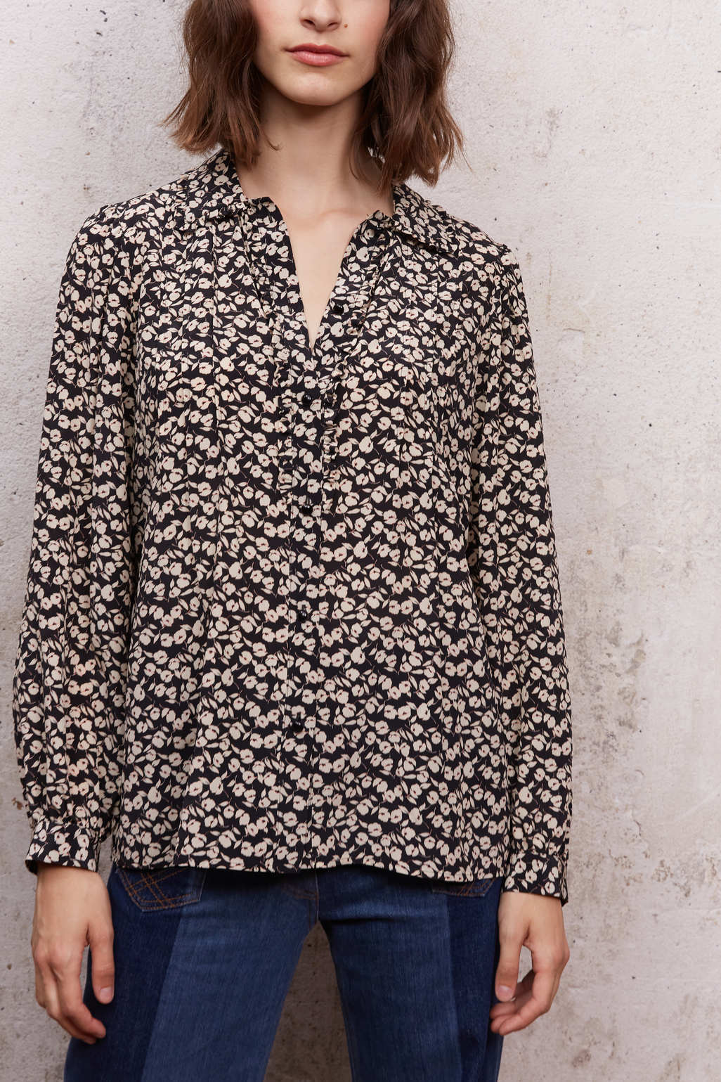 Chemise fleurie avec volants et plis - CHEYENNE Faume - seconde main