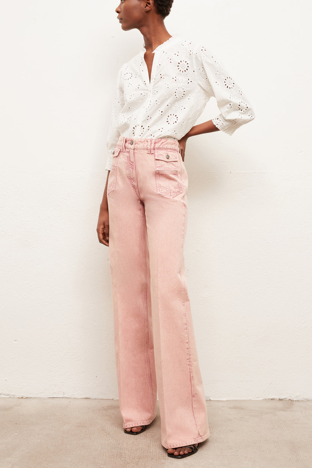 ANNA - Pantalon large taille haute en jean Faume - seconde main