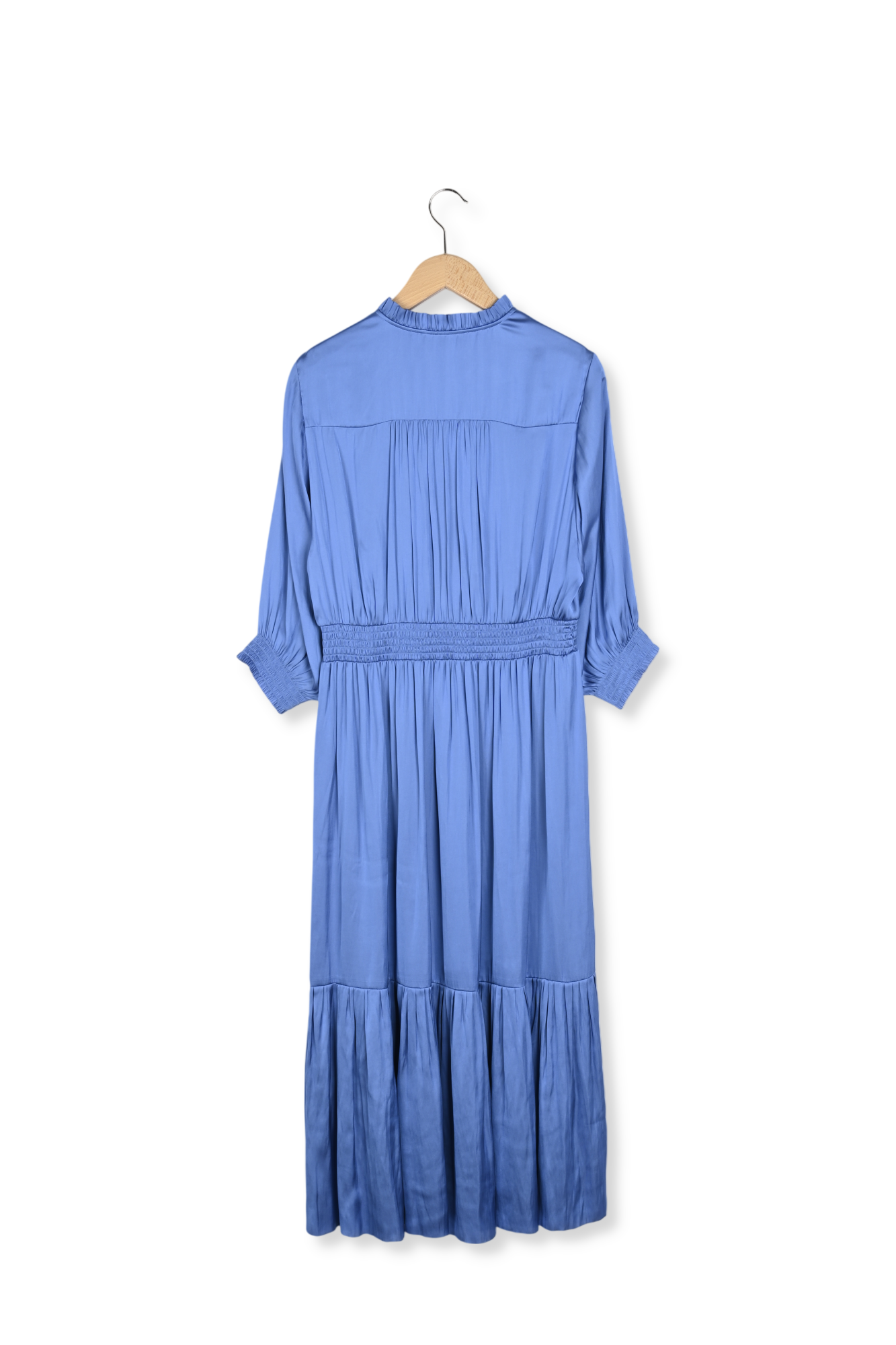 Robe longue satinée à smocks et volants - POPIE Faume - seconde main