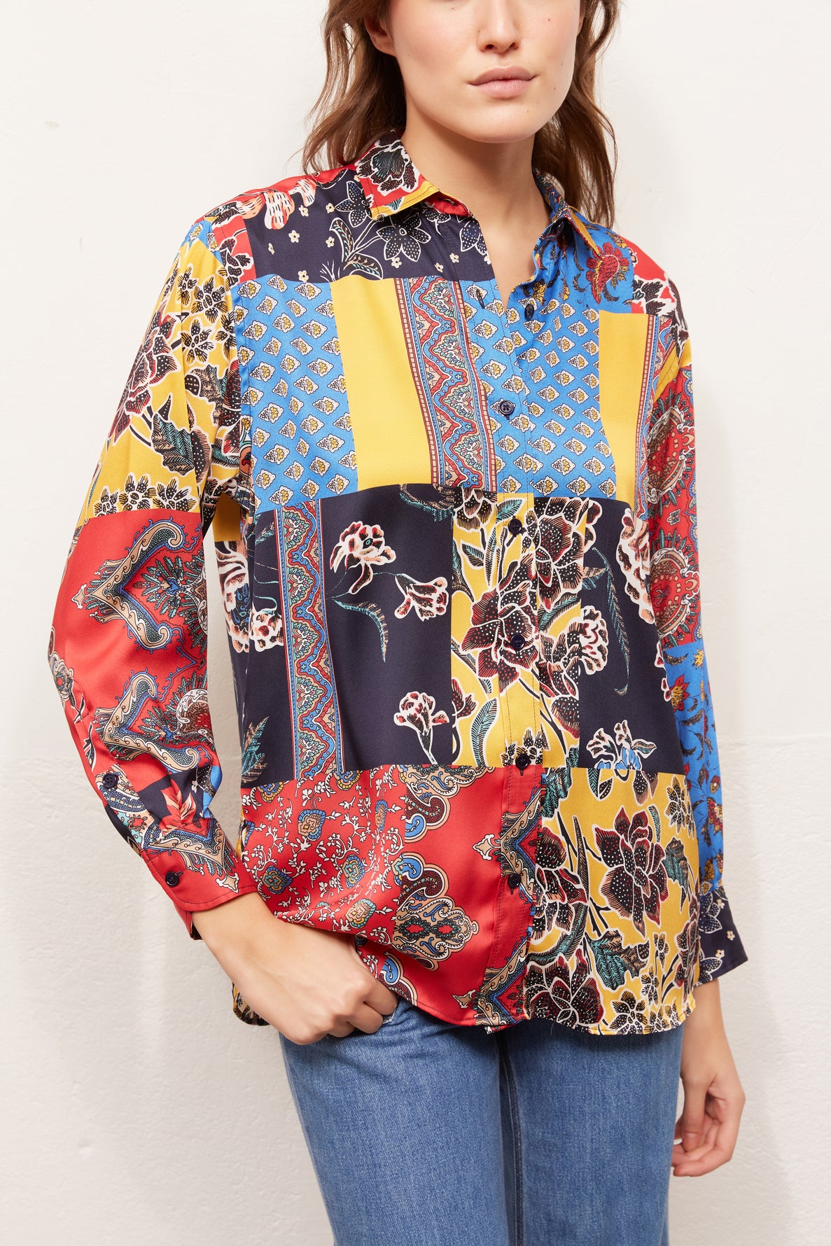 NESSA - Chemise fluide à imprimé patchwork Faume - seconde main