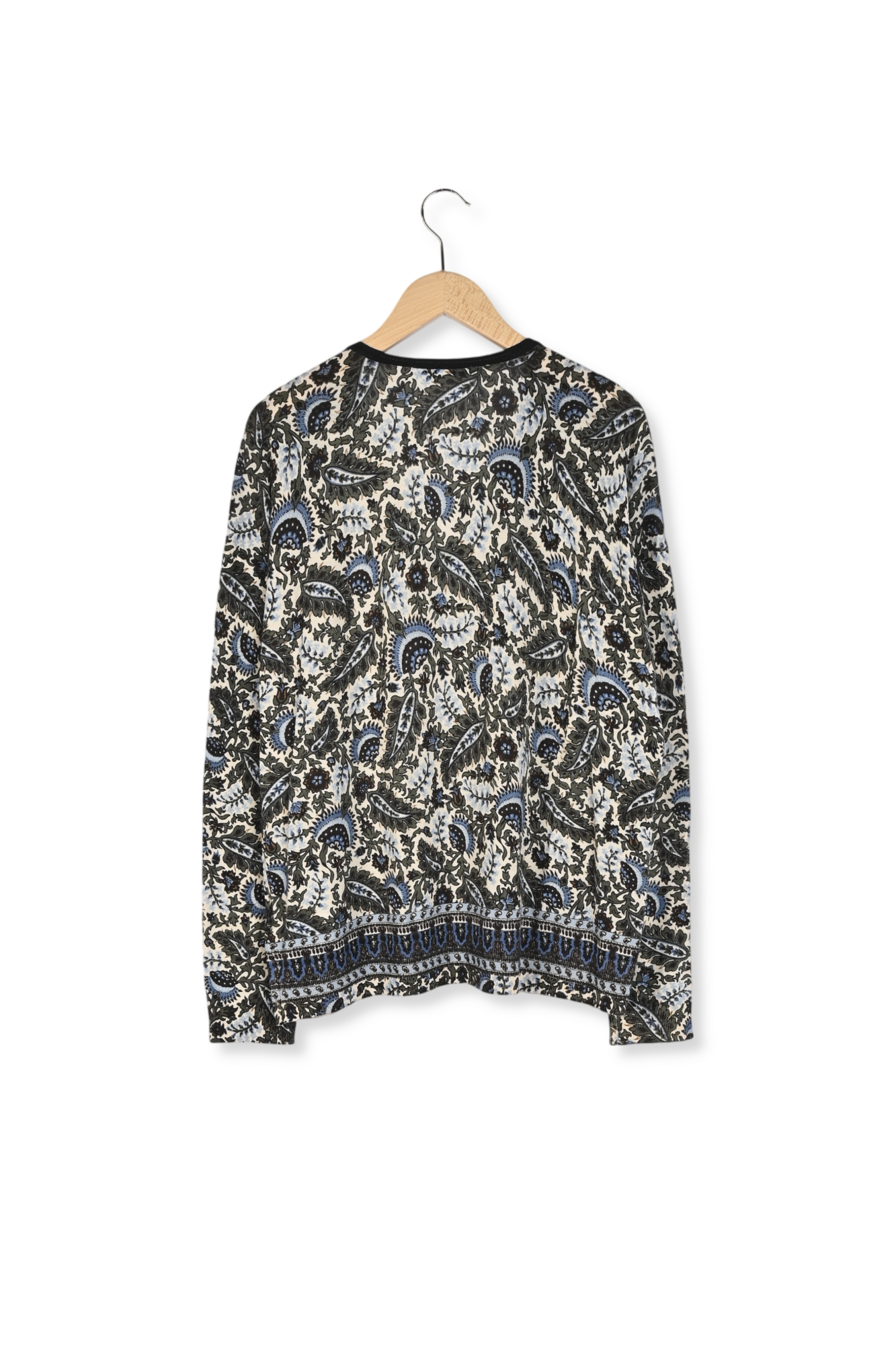 Pull V en laine fine imprimé cachemire - LLORYS Faume - seconde main