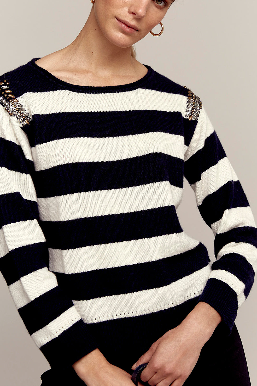 SYBELLA - Pull à rayures et strass Faume - seconde main