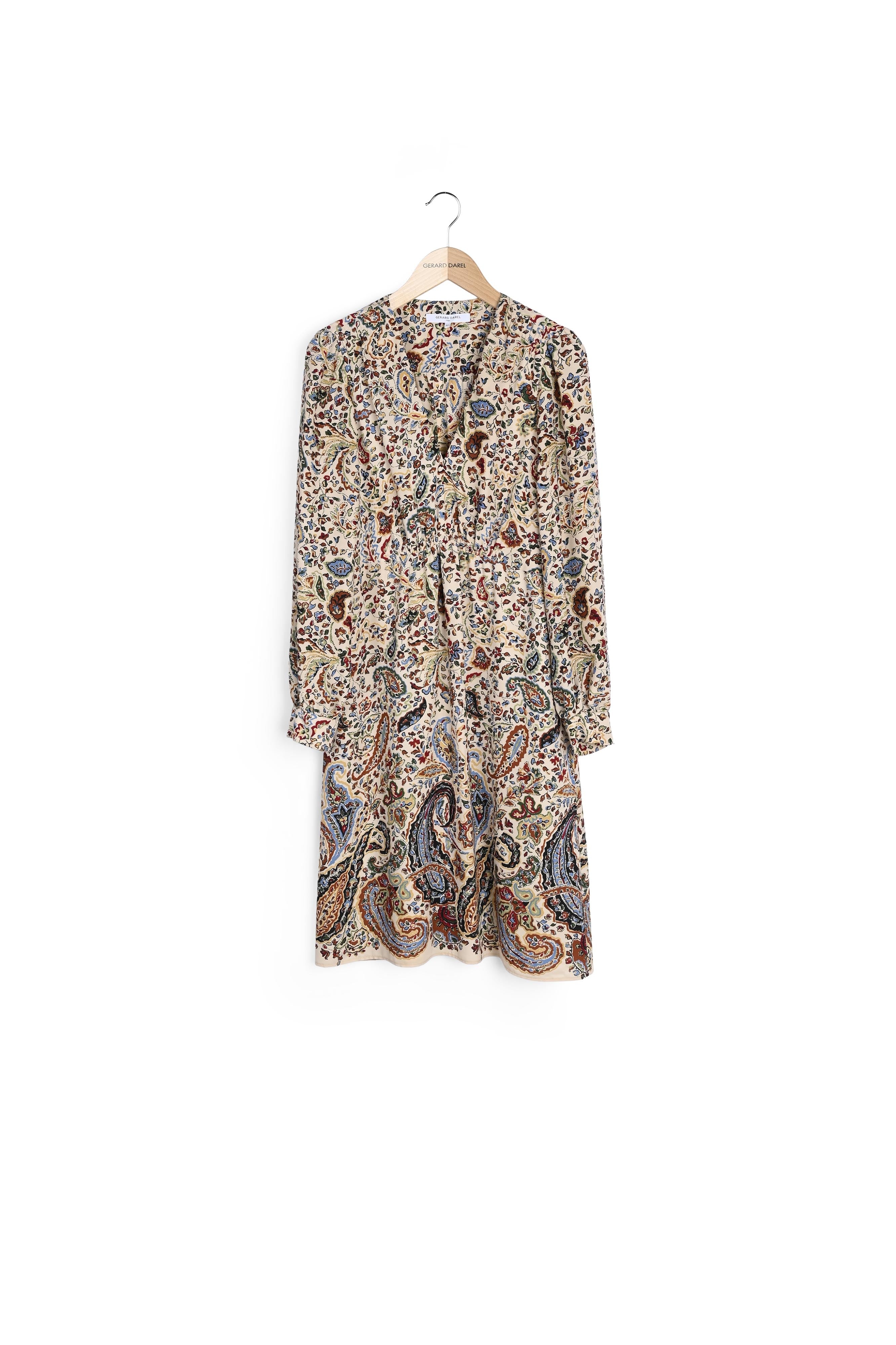 Thess - Robe V imprimée cachemire avec smocks Faume - seconde main