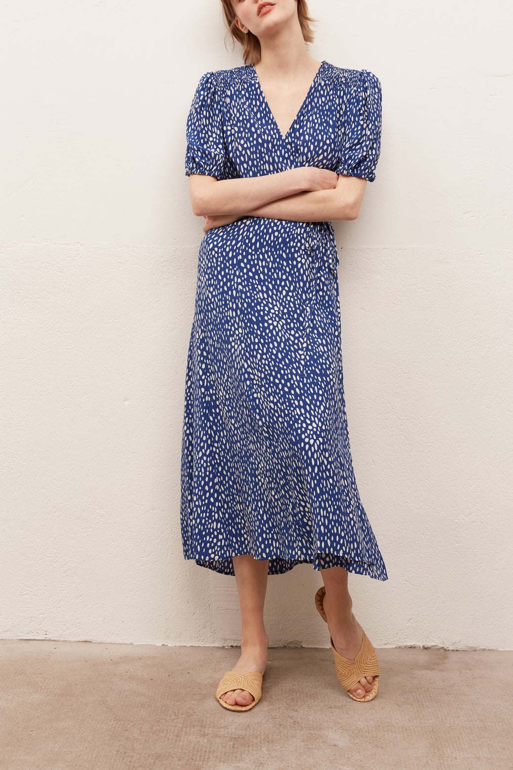 SICILE - Robe longue portefeuille à pois Faume - seconde main