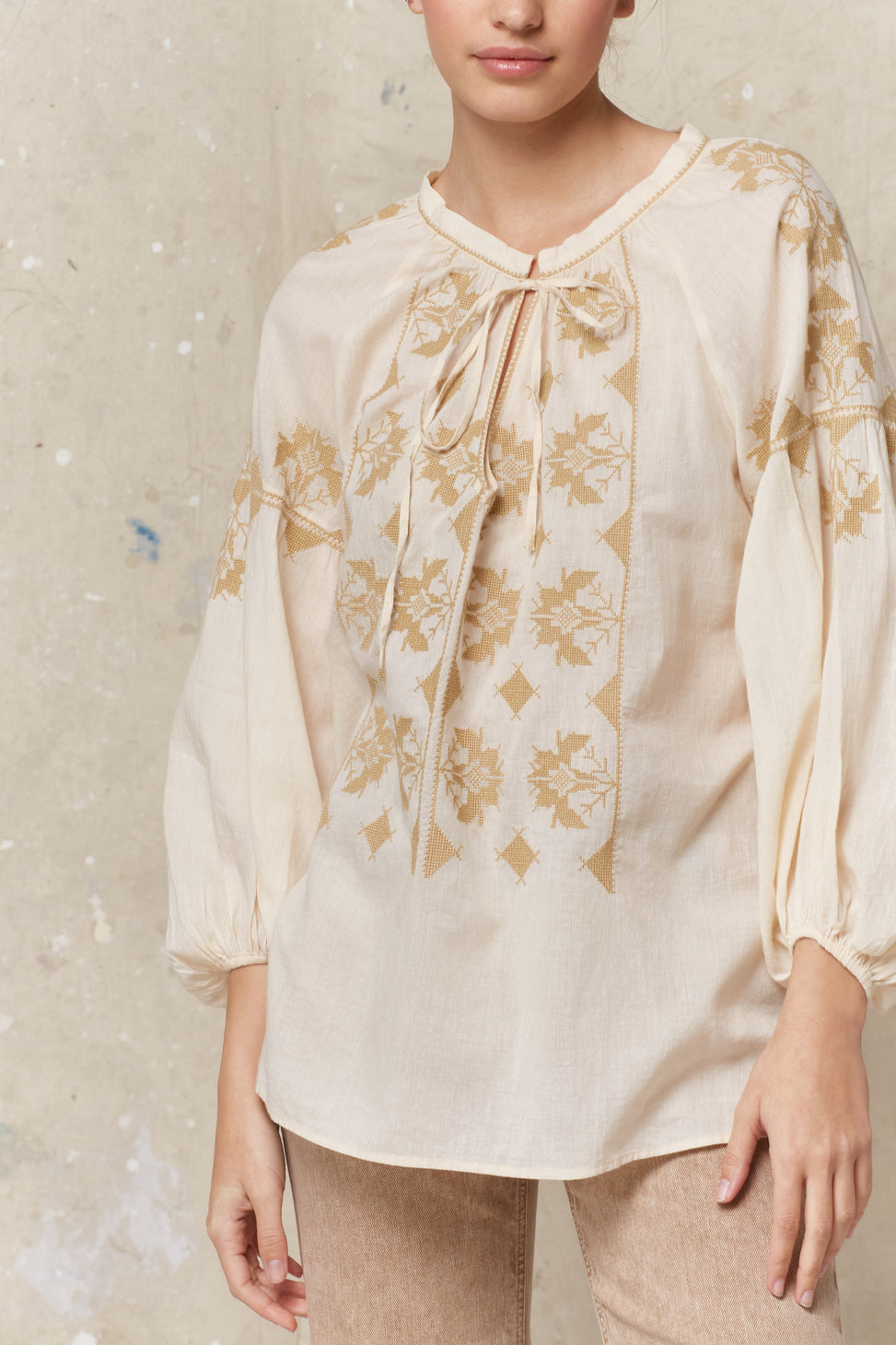 Blouse brodée en coton et soie - ESTHER Faume - seconde main