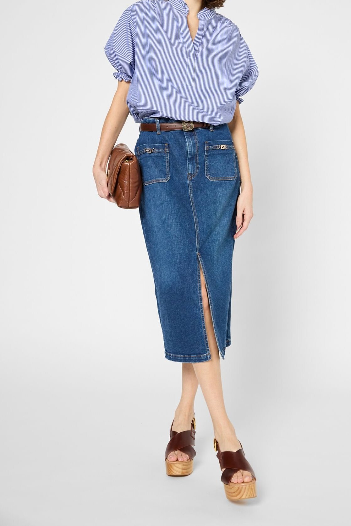 Jupe droite mi-longue en denim - VENISE Faume - seconde main