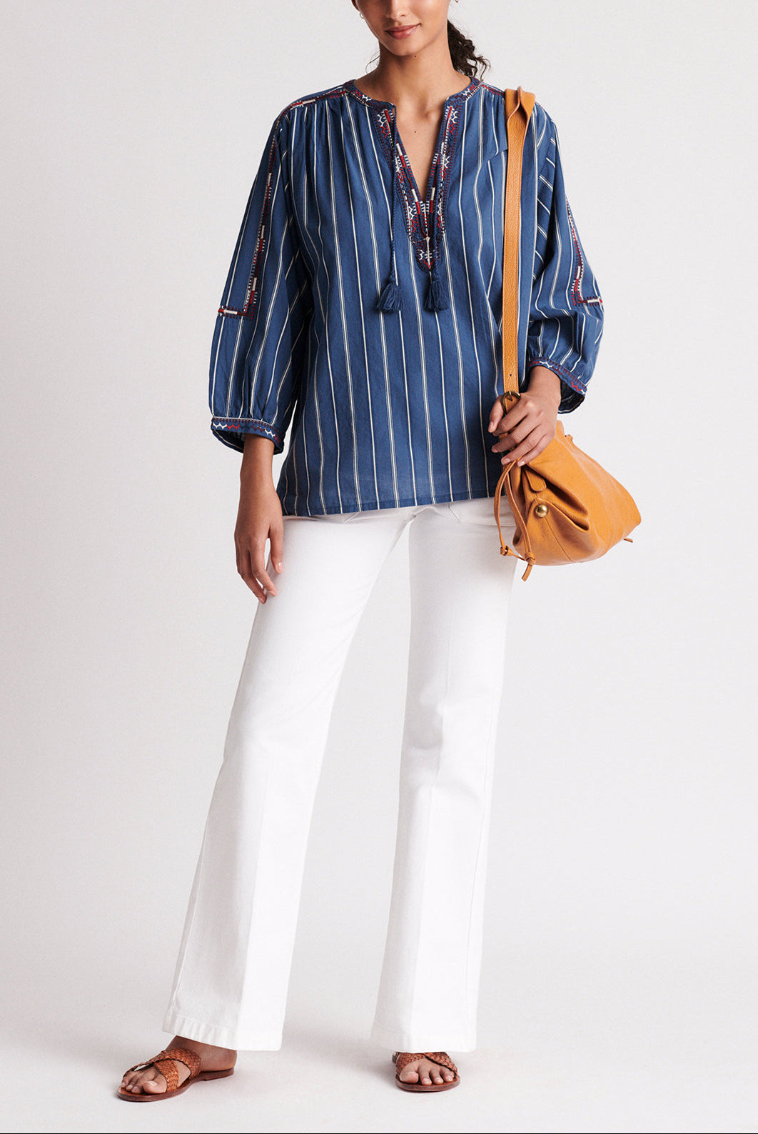 NATHEL - Blouse en coton à rayures avec broderies Faume - seconde main