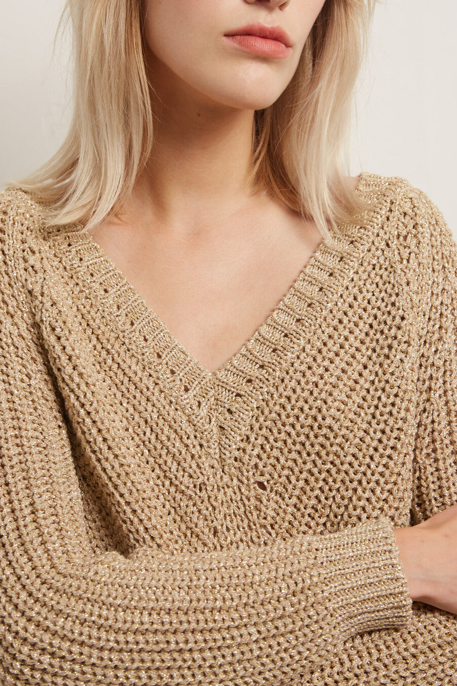 ELODIA - Pull en maille torsadée avec Lurex Faume - seconde main