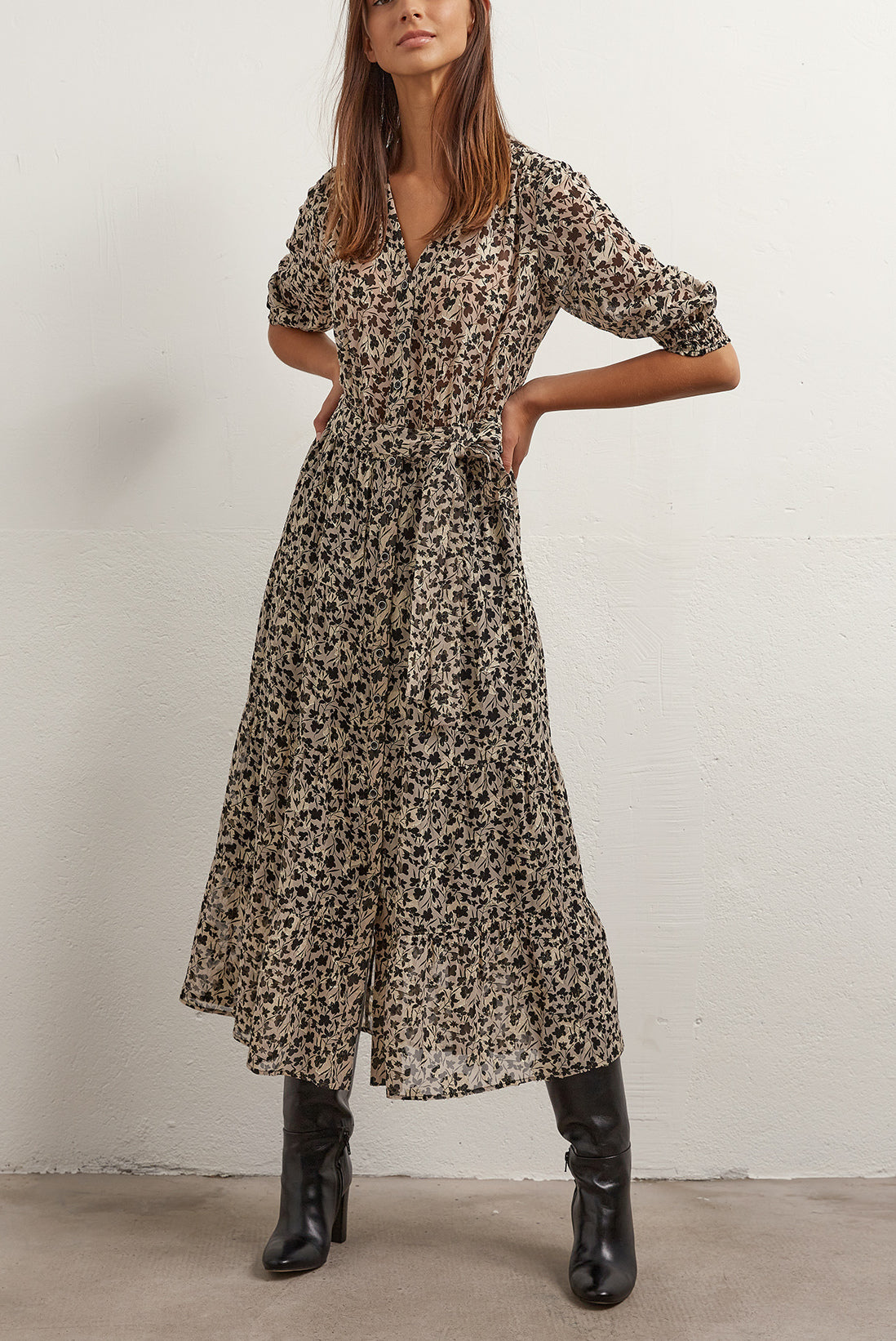 SOLIDEA - Robe longue en mousseline dévorée Faume - seconde main