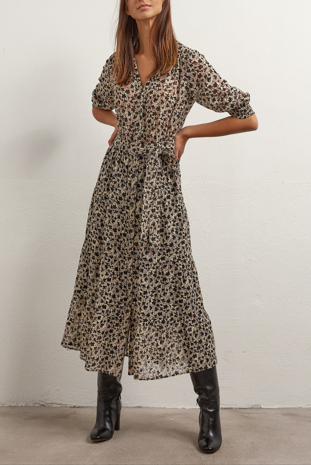 SOLIDEA - Robe longue en mousseline dévorée Faume - seconde main