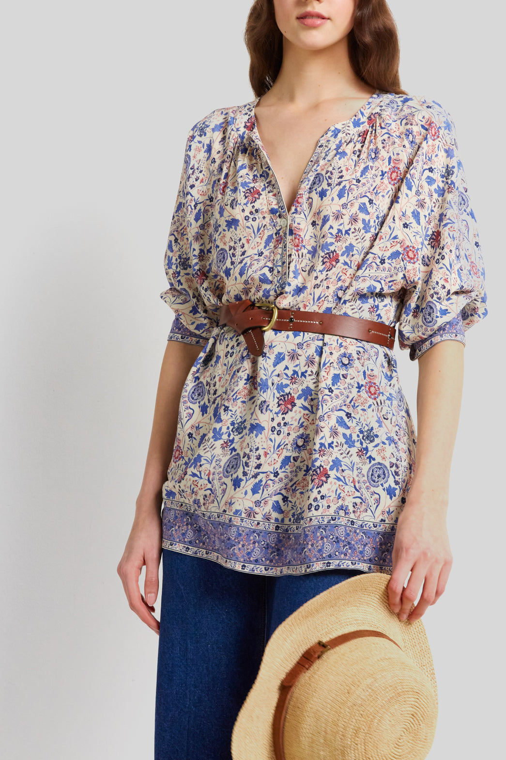 Blouse à motif et finitions contrastées - CAMELLIA Faume - seconde main
