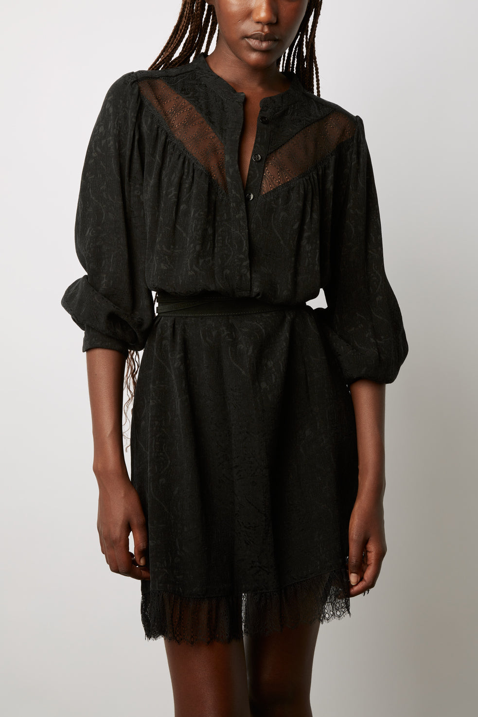 Robe courte en jacquard avec application de dentelle - JOSY Faume - seconde main