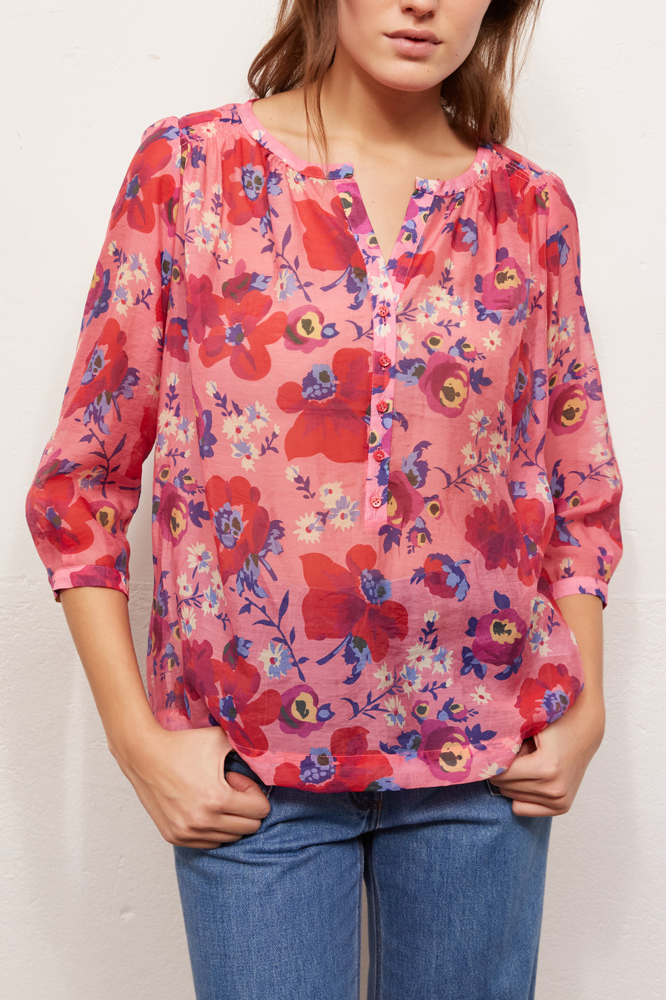 NICOLE - Blouse légère à imprimé floral Faume - seconde main