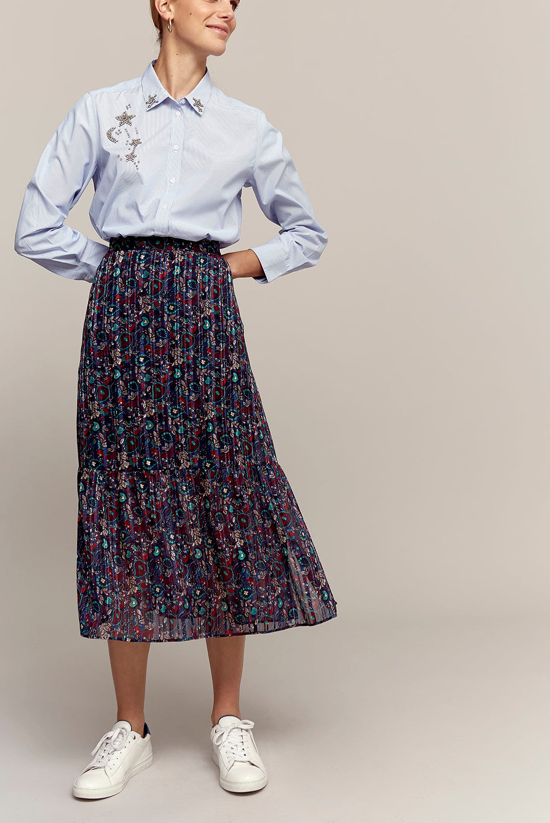 TERRY - Jupe longue en mousseline imprimée et Lurex Faume - seconde main