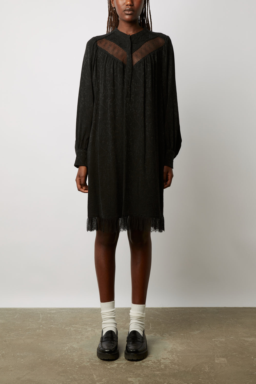 Robe courte en jacquard avec application de dentelle - JOSY Faume - seconde main