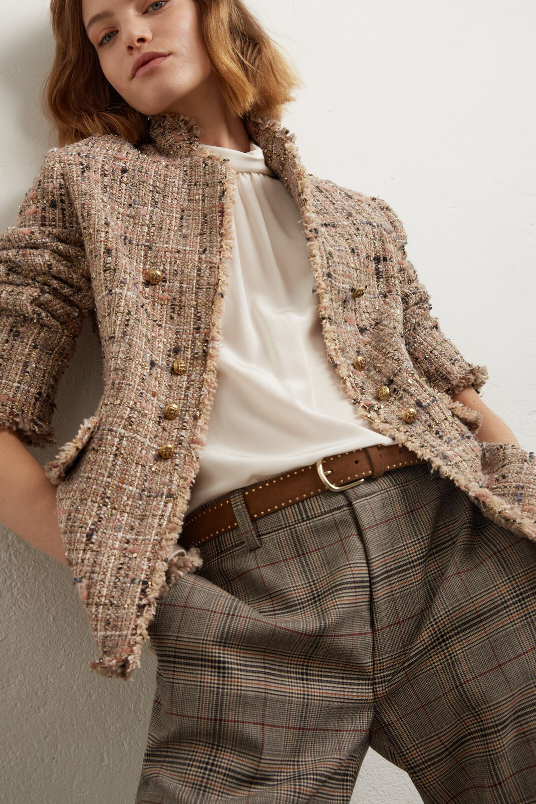 Veste en tweed coloré et Lurex Faume - seconde main