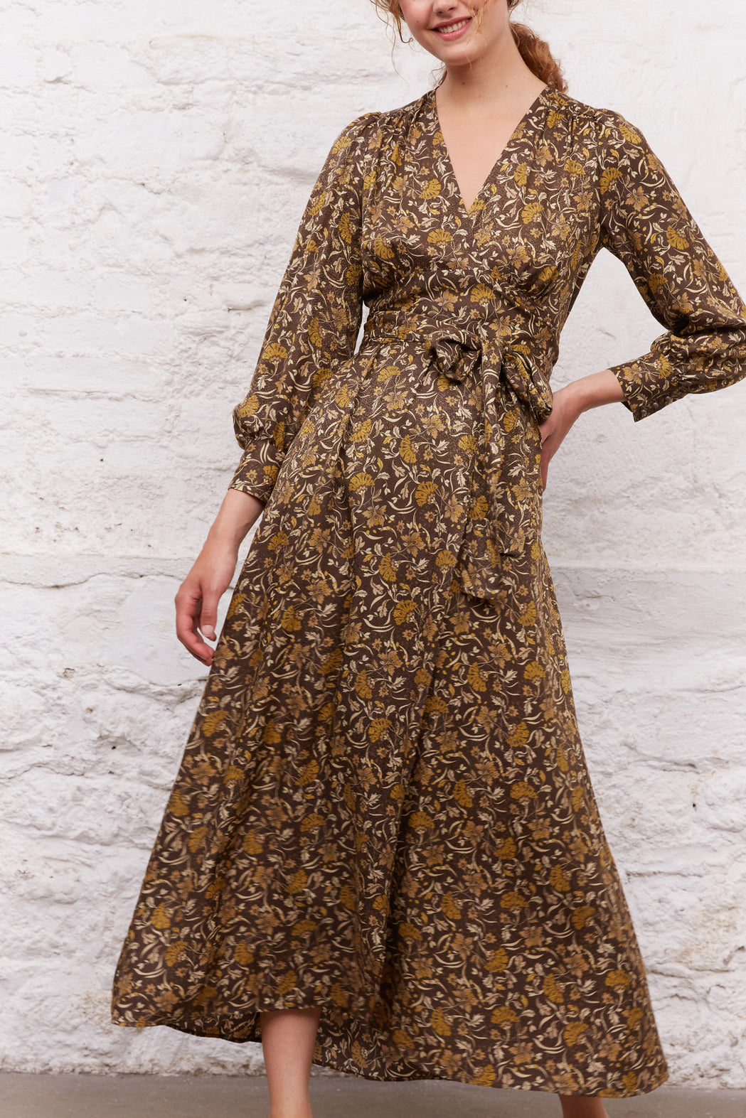 Robe longue portefeuille à l'imprimé floral - JANE Faume - seconde main