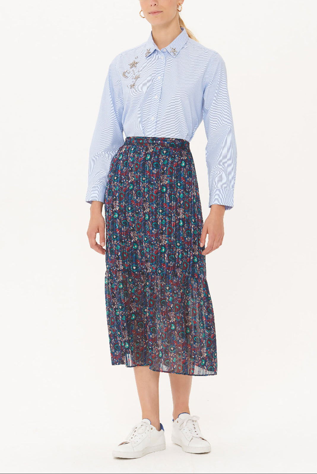 TERRY - Jupe longue en mousseline imprimée et Lurex Faume - seconde main