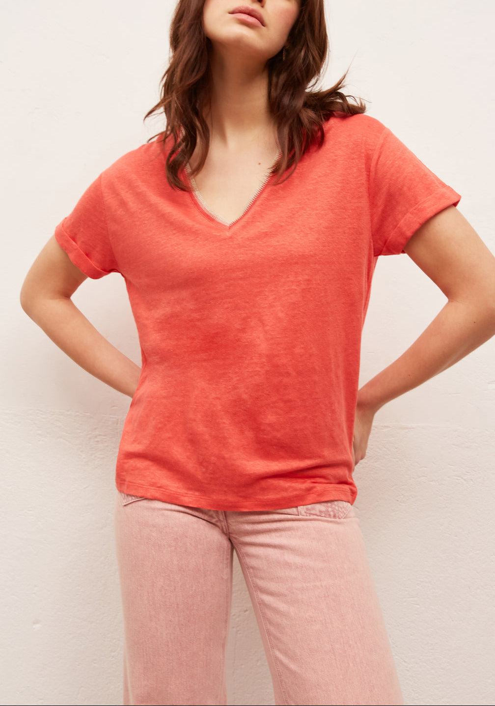 JOYA - Tee-shirt V en lin Faume - seconde main