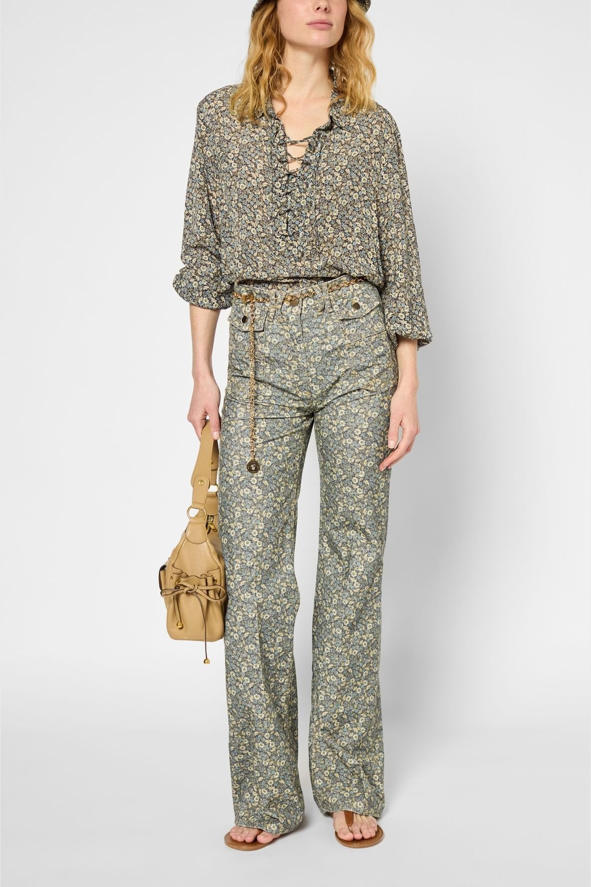 Chemise fluide à fleurs à col lacé - ULENI Faume - seconde main