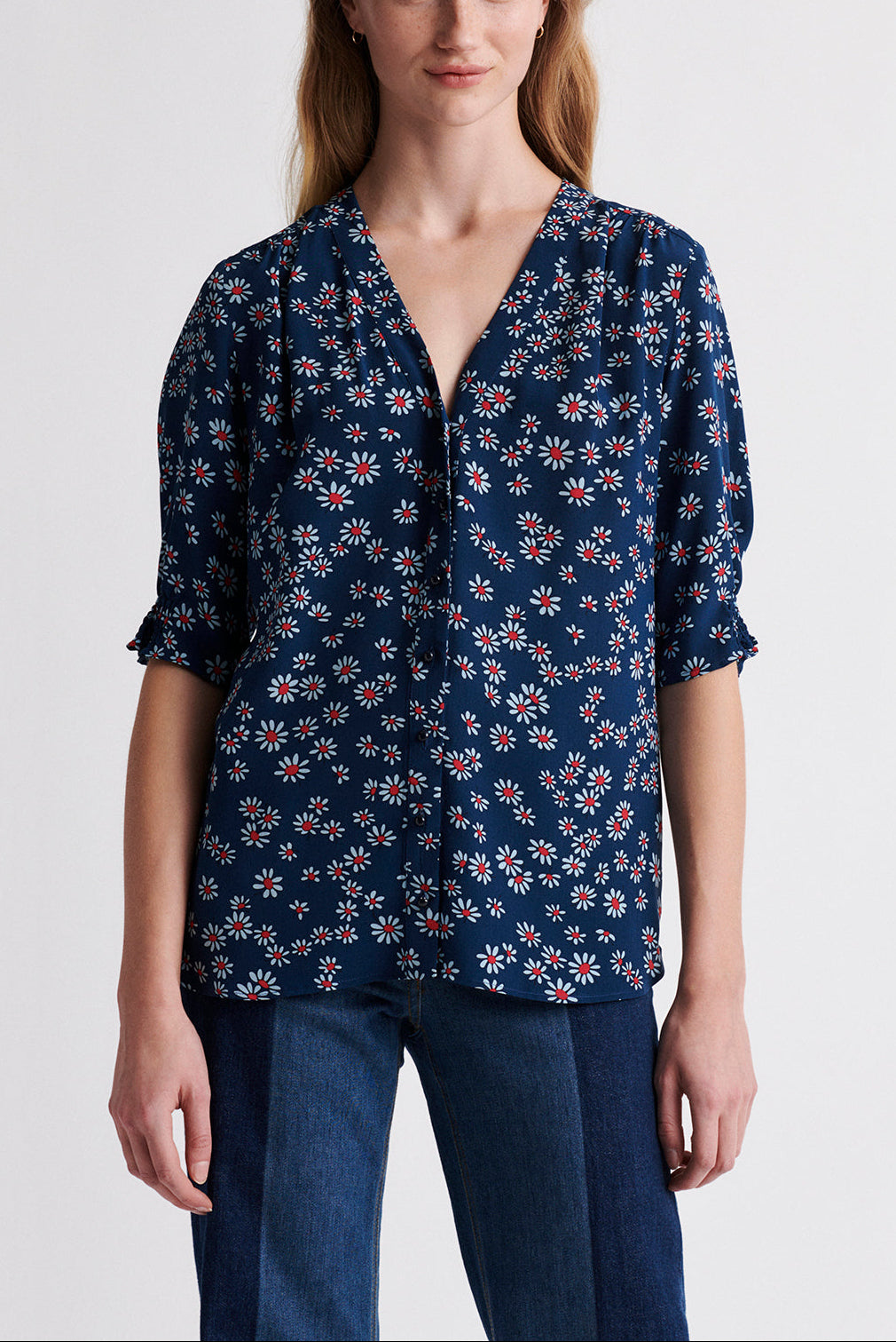 NOVELLA - Blouse en soie crêpe de Chine imprimée Faume - seconde main