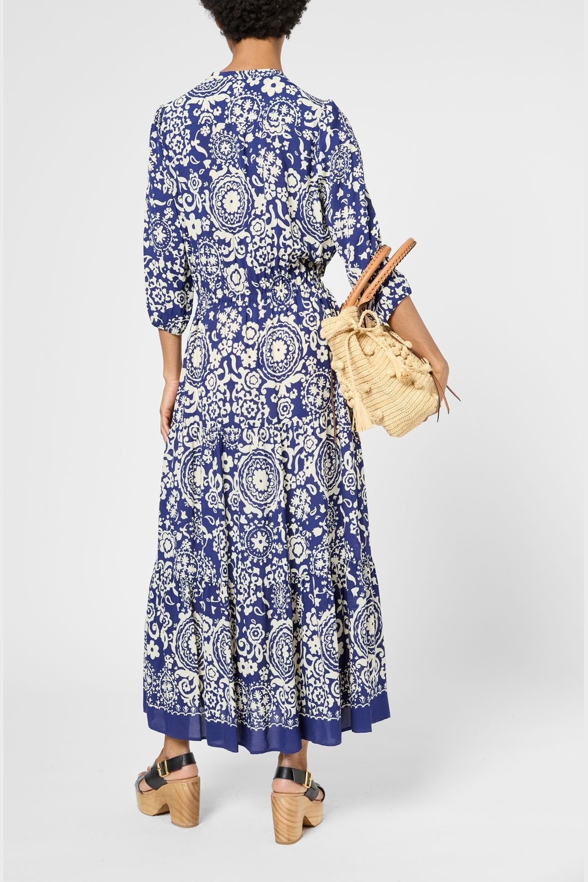 Robe longue élastiquée imprimé bicolore - PHILIA Faume - seconde main