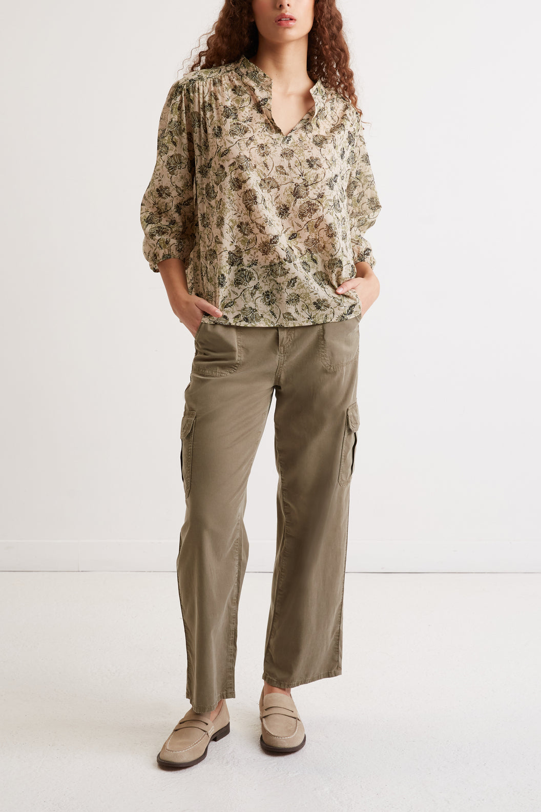 Blouse en voile de coton bicolore - CAPUCINE Faume - seconde main