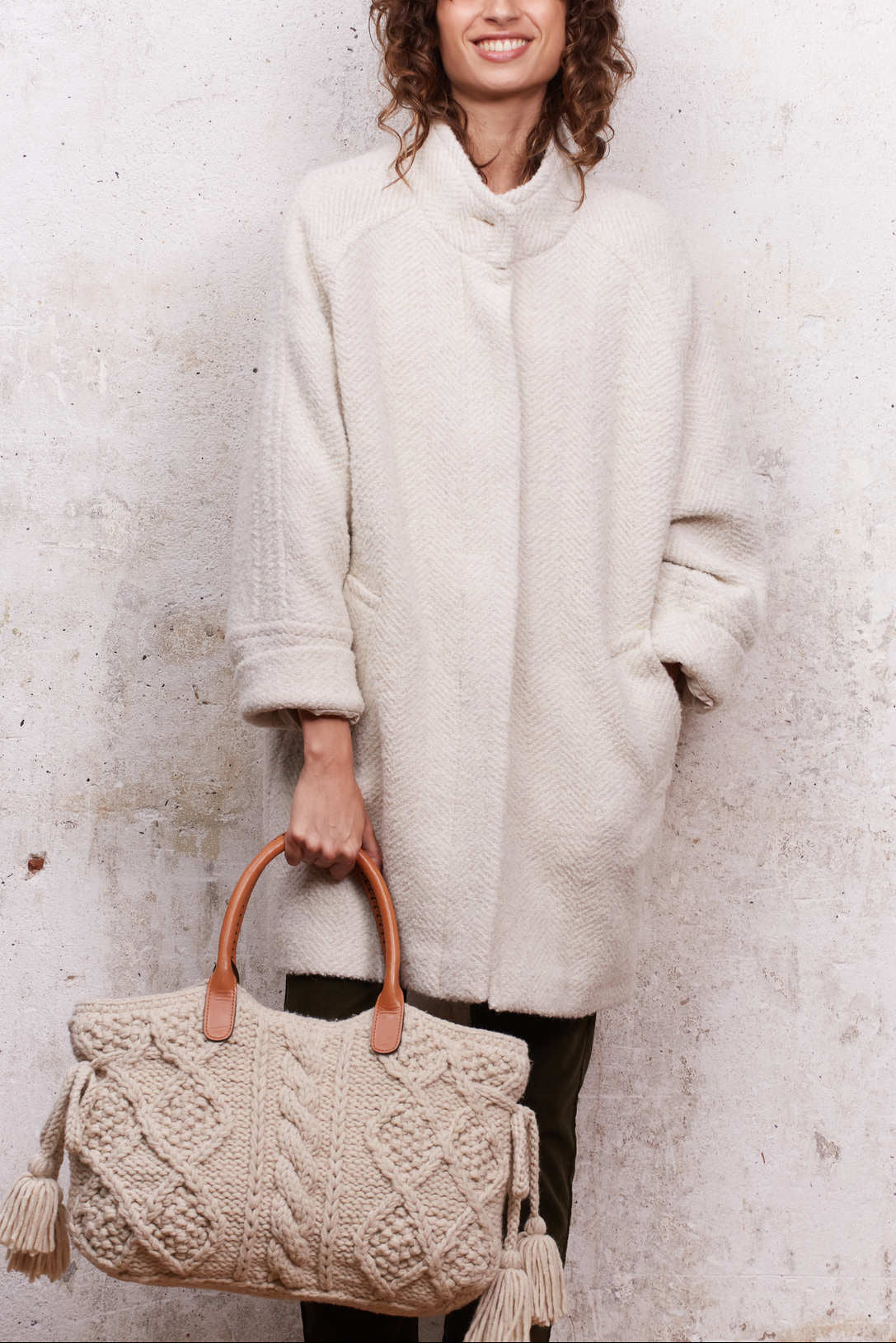 Manteau à chevron en laine et cachemire - SOANA Faume - seconde main