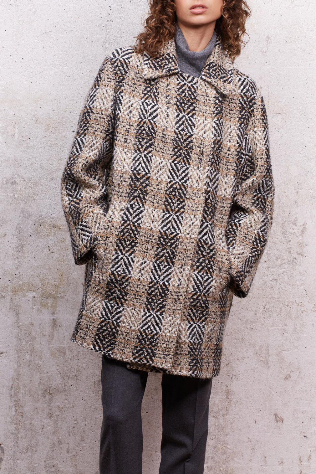 Samantha - Manteau croisé en laine mélangée à chevron Faume - seconde main