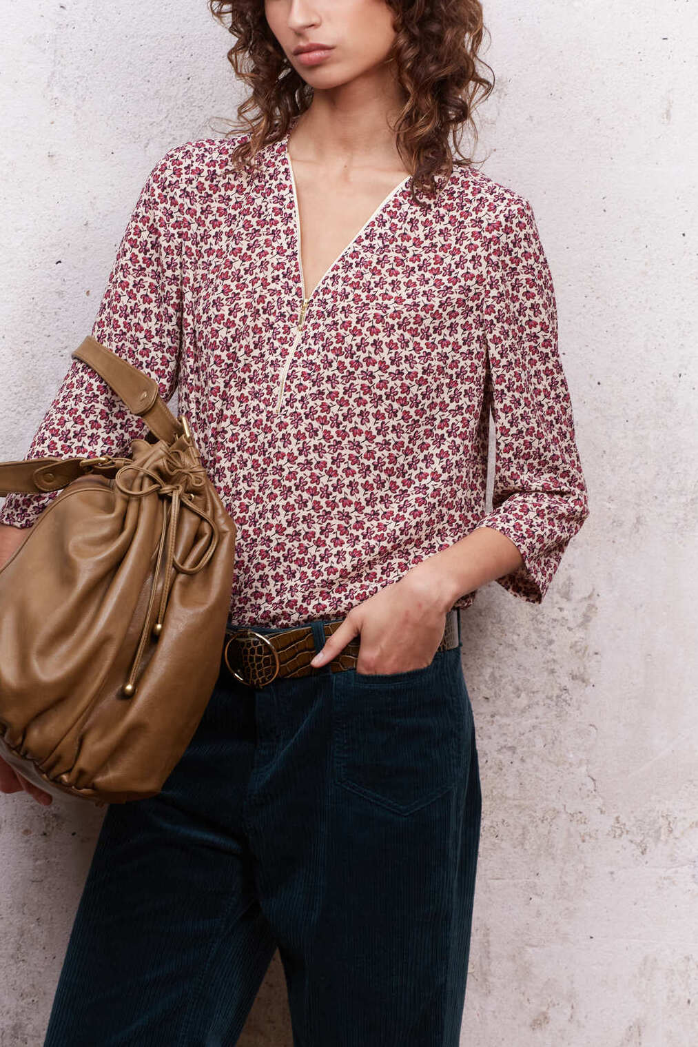 Blouse en crêpe avec encolure zippée - CELESTINE Faume - seconde main